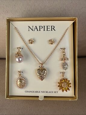 NWT Napier Gold-Tone Changeable Necklace Set with Earrings